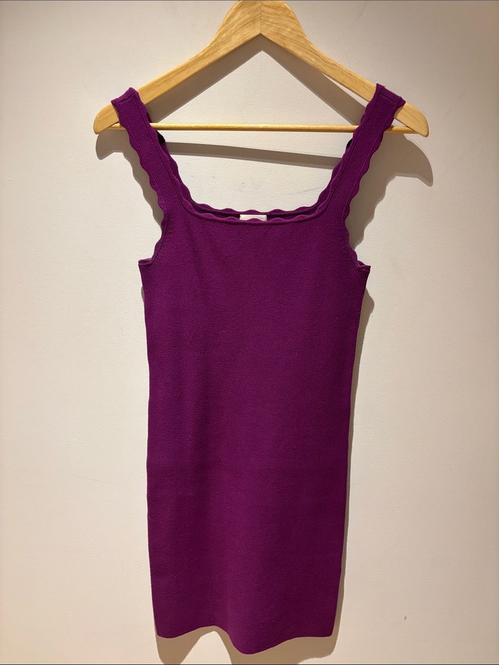 Scallop-Trim Ribbed Dress in Purple